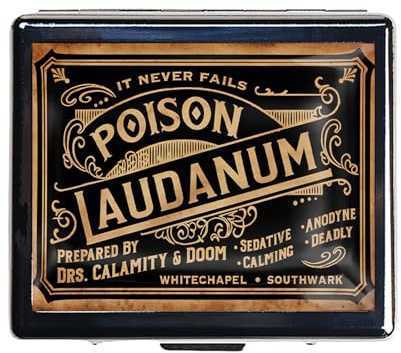 Silver Vintage Pill Box 7 Day Metal Pill Box with Mirror and 8 Compartments Cute Travel Pill Organizer for Purse (Poison Laudanum)