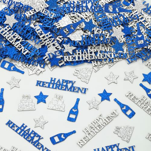 kreat4joy 200 Stück Happy Retirement Dekorationen Konfetti, Glitzer Ruhestand Tischdekorationen für Männer, Marineblau Silber Abschied Dekorationen Party Konfetti für Ruhestand Tisch Party