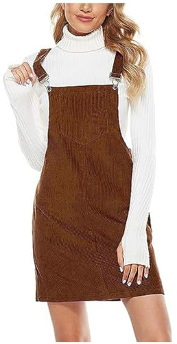 LUSHAasd Deal or no Deal Women's Pinafore Dress Corduroy Dungarees Sleeveless Vintage Cami Dresses Ladies Mini Dress for Casual Party Daily Work Office Holiday Spring Clothes Brown