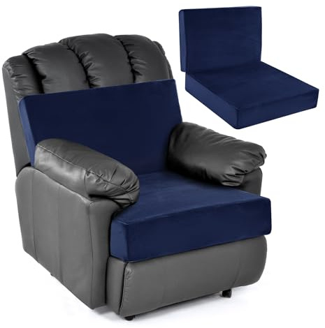 HOMBYS Foam Recliner Chair Cushions for Elderly, 4 Thick Chair Pads with Back Support for Office, Non-Slip Medium Firm Seat Cushion with Lumbar Pillow (Sapphire Blue, 13 Backrest)