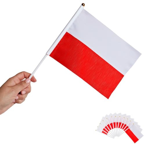 Runesol 12er Packung Polen Handfahnen, 14 cm x 21 cm Mini-Handfahnen der Länder, Stockfahnen, kleine Nationalflaggen Polen, Wimbledon, handgehaltene Flaggen, Sport, Dreikönigstag