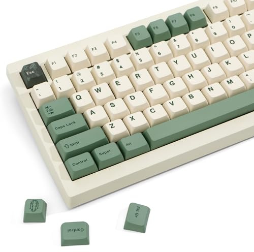 JOLINTAL 130-Key Green PBT Keycaps, MDA Profile, Dye Sub Custom, English ANSI Layout, Beige Green Botanical Keycaps for Mechanical Keyboard