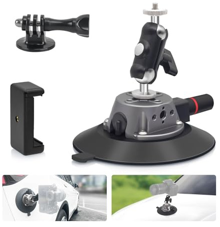 ZQZiQi 6″Kamera Saugnapfhalterung mit Kugelkopf Magic Arm und 1/4″Schraube,Saugnapf Halterung,Kamera Autohalterung,Saugnapfhalterung für Kamera/Action Kamera/Telefon