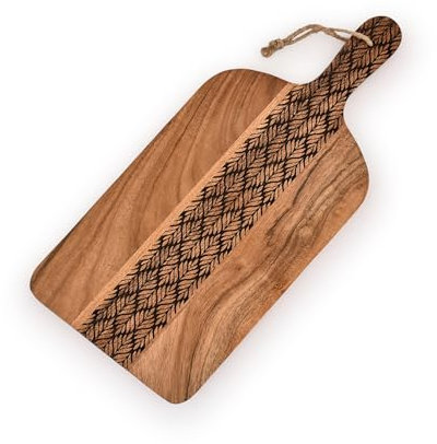 Kimona Planche à découper en bois d'acacia avec poignée pour viande, fromage, légumes, pain, planche de service décorative en bois pour cuisine (38,1 cm x 17,78 cm x 1,90 cm)
