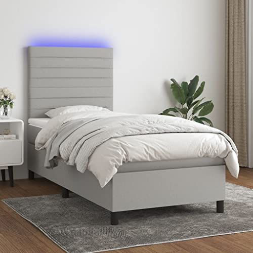 THOYTOUI Boxspringbett, Betten Bett Seniorenbett Bettstütze Geeignet für Schlafzimmer Aufenthaltsraum Hotel Gästezimmer mit Matratze & LED Hellgrau 90x190 cm Stoff