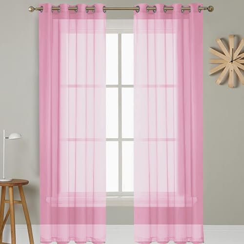 GAIFNAG Gardine Wohnzimmer Gardinen 180 x 260 cm Weiss Halbtransparent mit Ösen, Luftig, Modern Und Langlebig Schlafzimmer Ösen Thermo Vorhang für Fenster, Zuhause, Terrasse, Rosa