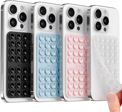 Klearlook 4Pack Silicone Suction Cup Phone Case Mount Double Sided, Sticky Phone Grip for Cell Phone, Hands-Free Phone Accessories for Selfies and Videos, Clear & Light Pink & Light Blue & Black | Sticky Phone Grip with Higher Suction Power for iPhone, Hands-Free Phone Accessories Holder for Selfies and Videos