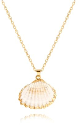 Aobei Pearl Collar de Concha Natural con Cadena de Cable Ajustable – Bañado en Oro de 18K, Joyería de Playa para Mujer
