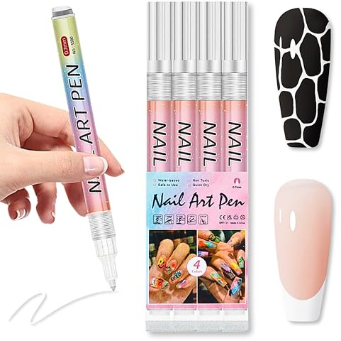 4 Stück Weiß Nail Art Pen 3D Nagelkunststift Set, Nagelkunststift DIY Linie Nagelkunst Graffiti, Nagelspitze Nail Art Beauty Schmücken Maniküre Werkzeuge, Nagellackstifte Nageldesign (white, 4x)