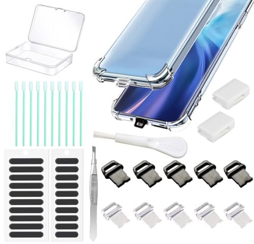 10 Packs Dust Plugs for iPhone, Charging Port Cover for Lightning, with Plug Bracket, Storage Box, Compatible with iPhone 14 13 12 XS XR 8 7 SE，Equipped with Speaker Dust Screen and Cleaning Tools