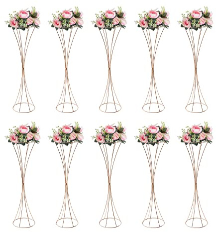 10tlg Trumpet Vases 80cm Metall Tischplatte Iron Hochzeit Mittelstück Blume Trompete Vase Gold Blumenstrauß für Hochzeitstisch-Mittelstücke, Gangführer, Party-Dekorationen