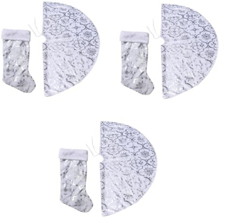Warmhm 3 Sätze Weihnachtsbaum Verkleiden Weihnachtsbaumständer Silberner Weihnachtsbaumrock Weihnachtsstrumpf Zum Aufhängen Plüsch-Weihnachtsbaum-Rock Weihnachtsfeier Baumschürze Silver