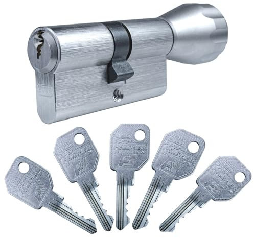 EVVA FPS Knaufzylinder 31/27K | hochwertiger Schließzylinder Profil-Zylinder mit Rund-Knauf | Bohrschutz | Marken-Qualität | Patentschutz bis 2041 | inkl. 5 Schlüssel und Sicherungskarte