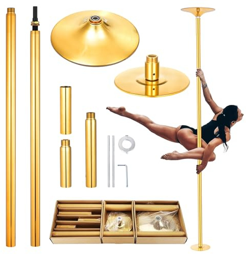 Pole Dance Pole for Home, Removable 45mm Rotate Heavy-Duty Steel Poles Dancing Poles, Adjustable Height Professional Grade Excellent for Home Exercise Club Gym(Gold)
