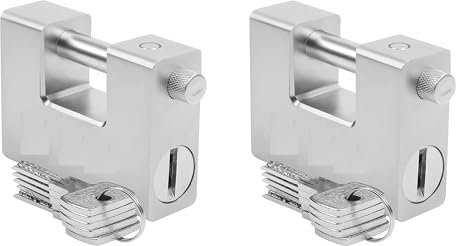 AntDau71® - 2 x Candado blindado antirrobo de 1 kg con 5 llaves - Acero macizo templado - Grillete de 12 mm de grosor - Cerrojo para moto, persiana, verja, seguridad garaje. Longitud 94 mm