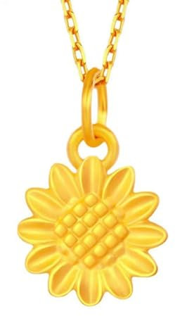 AMDXD Echt Goldschmuck Halskette 24 Karat 999 Gelbgold, Sonneblumen Anhänger Kette, 24K Gold Damenkette