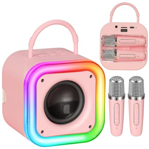 Spinosaurus Mini-Karaoke-Maschine für Kinder, kabellose Mikrofone mit tragbarem Bluetooth-Lautsprecher, 2 Mikrofonen und buntem LED-Licht-Lautsprecher, singend, Geburtstagsgeschenk, für Mädchen ab 4