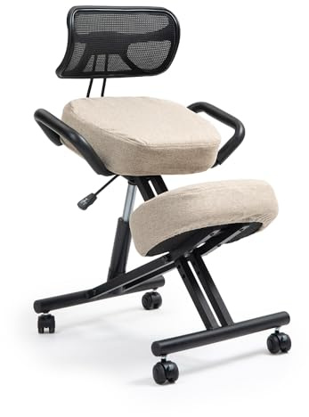 kenoko Suguri Ergonomischer Kniestuhl aus Öko-Leder Verstellbar für zu Hause und im Büro. Ergonomischer Bürostuhl mit Bezug in der Farbe Macchiato aus Öko-TEX-Gewebe mit Standard 100 Zertifizierung.