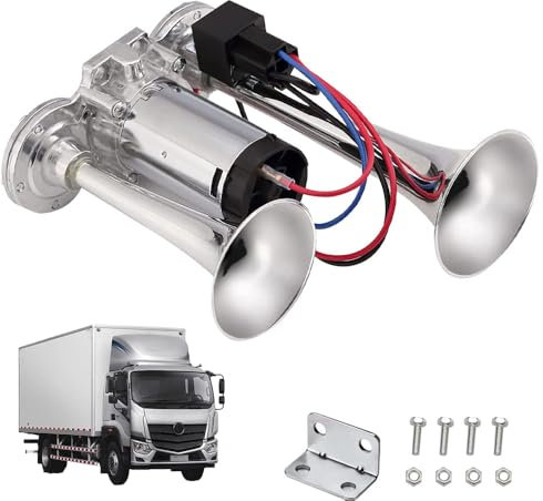 Rppiup Air Horn 12V, 600DB Super Loud Car Horn, Double Tube Train Horn with Compressor, Airhorn for Truck, Train, Car, Van (Silver)