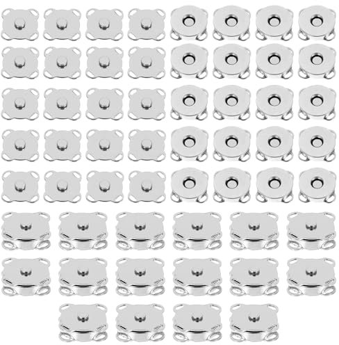 Apausvcm 20 Paar Magnetknöpfe,Pflaumenförmiger Magnetverschluss Taschen,15mm Silber Metall Magnetknöpfe,Magnet Druckknöpfe zum Annähen,für Geldbörsen Handtaschen Kleidung Nähen DIY Handwerk