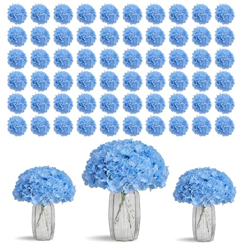 KISLOHUM 80pcs Blue Hydrangea Artificial Flowers Silk Heads with Stems for DIY Wedding Centerpiece Baby Shower Home Party Decor