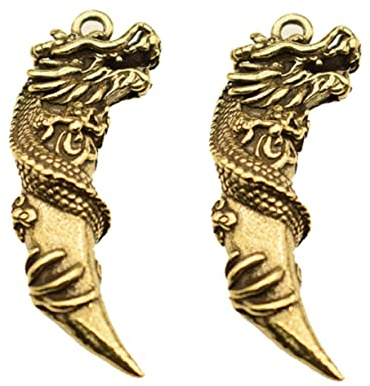 DIYEAH 2 Stück Selbstgemacht Messing Anhänger Dragon Tooth Schlüsselanhänger Zubehör Vintage Halsketten Accessoire Für Kreative Schmuckherstellung Und Wohn Dekoration