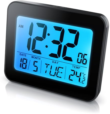 Bearware Reloj Despertador Digital con 9cm Pantalla LED de Temperatura Fecha y día, Alarm Cloc Snooze Termómetro Formato 12/24 Horas, Reloj Digital de Mesa de Viaje para Sala de Oficinas Familiares