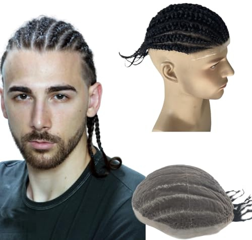 NLW Afro braid human hair Toupee for men Afro curl HD Swiss lace Hair pieces for mens Human hair replacement system 10x8 base size lace hair prosthesis units for black men Eight Strand Braids