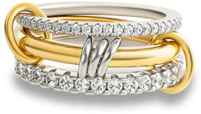 RIXERKOC Bagues Empilables plaquées or 18K pour Femme, Ensemble de 3 Bagues Entrelacées en Zircon Cubique, Bagues Multiples en Argent et Or en Métaux Mixtes Cadeau de Fête des Mères