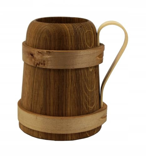 PEEWIT Bierkrug aus Eichenholz 0,5L – Holzkrug für Bier, rustikaler Holzbecher, Handgefertigt