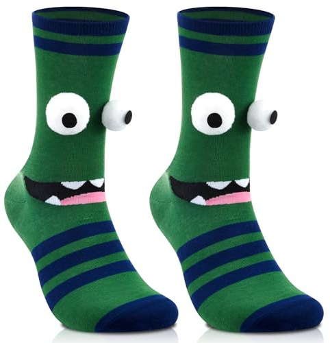Boyiee Calcetines Divertidos y Adorables Monstruo Novedoso Ojos 3D Divertidos Estampados de Dibujos Animados a Moda Peluche Suave para Día de Los Calcetines(Verde)