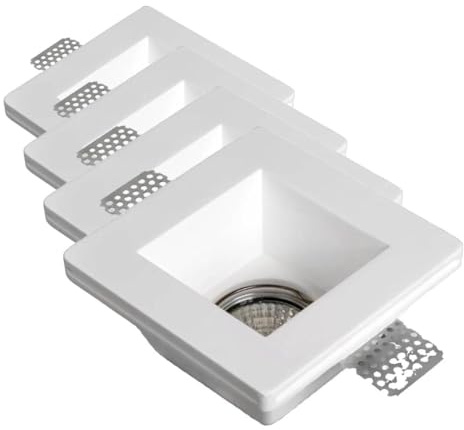 Eurekaled® - Portafaretto in Gesso CERAMICO da Incasso Quadrato per Controsoffitti per GU10 e MR16 cod.220628 (Confezione da 4)