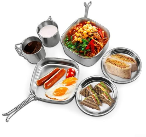 Camping Crockery Set, Stainless Steel Camping Cookware Kit, Stackable Design, For Outdoor Carrying And Storage, For Hiking, Picnics