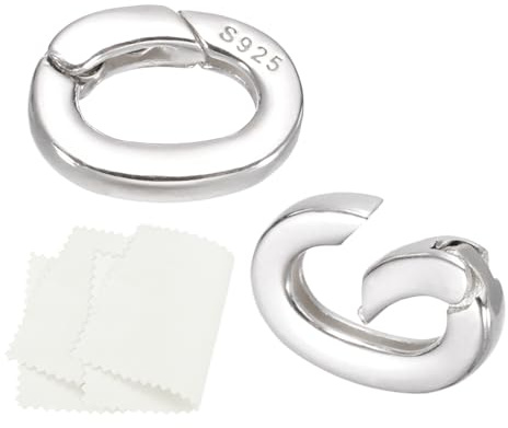 PATIKIL Anillos Cierre Resorte Plata Esterlina 925 10x7 mm, 2 Piezas, Cierres Ovalados Para Acortar O Extender Collares, Conectores Para Hacer Joyería, Collares DIY, Plateado