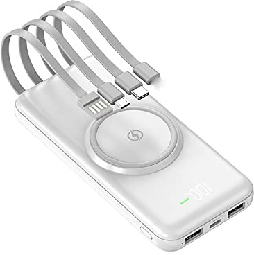 Power Bank fast charging 20,000 MAh Portable Wireless External Battery Charger with Built-in Cables Large Capacity Slim Power Bank