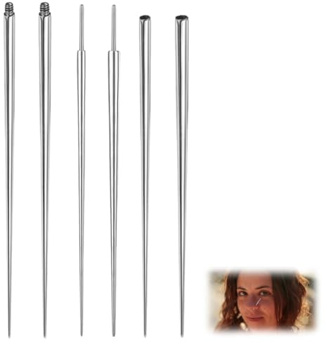 WUSJCOF 6 Pcs Piercing Set Body Stretching Piercings Kit Assistant Tool, Piercing Taper Insertion Chirurgenstahl für Ohr/Nase/Lippe/Bauch/Nippel/Zunge, Ohrloch Stecher Set