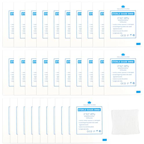 Qerutk Sterile Mullauflagen, 5 x 5 cm, 30 Stück, Mullkompressen für Wunden, steriler Gazese-Tupfer, medizinische Gazese-Pad, Vlies-Baumwoll-Gaze-Tupfer, für Zuhause, Outdoor, Erste-Hilfe-Sets