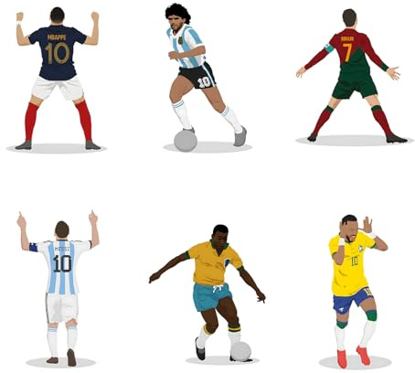 Set of 6 Football Legends Set, Football Wall Art, Mara-dona, Pele, Ronaldo, Messi, Neymar, Wall Decor Poster Leinwand Poster Schlafzimmer Dekoration Landschaft Büro Unframe08x12inches(20x30cm)