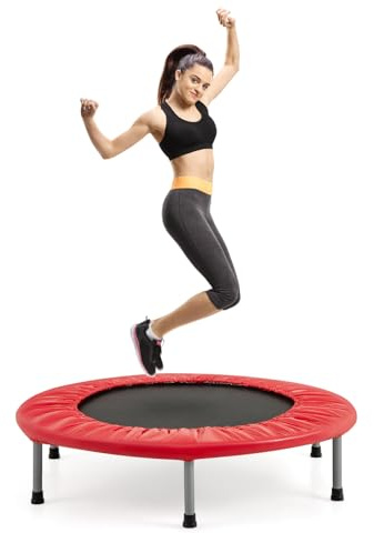 COSTWAY φ97cm Mini-trampoline, vikbar fitnesstrampoline, barntrampoline upp till 150kg belastbar, trädgårdstrampoline inomhus för barn och vuxna (röd)