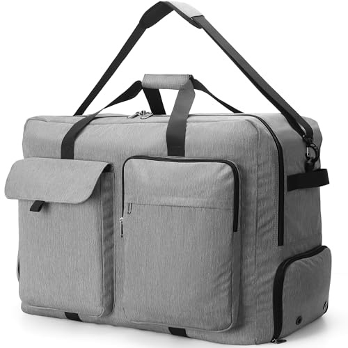 80L Foldable Duffle Bag with Shoe Compartment, Water Repellent & Tear Resistant Packable Holdall for Travel, Overnight, Moving, Packing for Men & Women