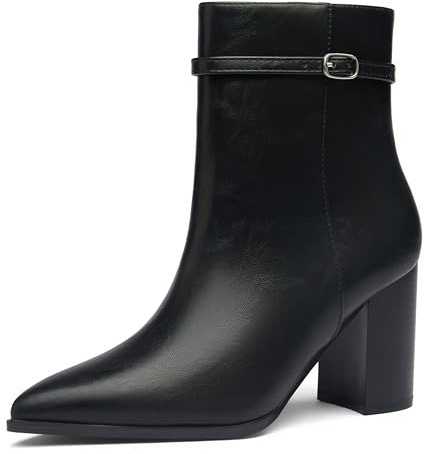 SICARE Women’s Pointed Toe Ankle Boots, Chunky Heel Fashion Chelsea Booties with Side Zipper, 3.2 Inch Block Heeled Dress Boot Comfortable for Fall Winter,Black,Size 9