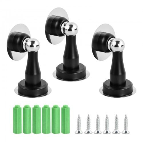 3 Stück Magnetischer Türstopper aus Edelstahl, Türstopperhalter mit Schraube und Ohne Bohren, Für Boden- oder Wandmontage, Starker Magnet Türhalter (Schwarz)