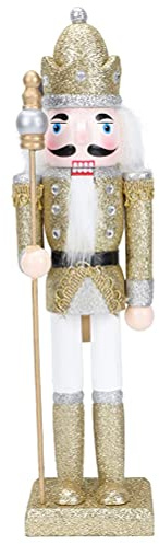 Aramox Ornamento del Soldato di Schiaccianoci, Schiaccianoci in Legno, Burattino Soldato in Noce, Decorazione Natalizia, Design Dipinto in Argento, Oro, Rosa, Taglia 31 Cm (gold)