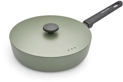 Morphy Richards Saute Pan, Forged Aluminium, 28cm, Non Stick Ceramic Coating, Soft Touch Handles, Oven Safe Up to 180c, Suitable for All Hobs, Green, 852501