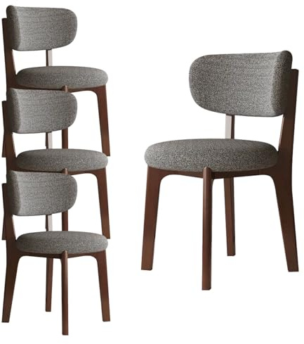 Générique Set di 4 sedie da sala da pranzo in legno, sedie da cucina moderne rivestite in tessuto con schienale curvo, gambe in legno massiccio per la casa e il ristorante (noce/grigio scuro)