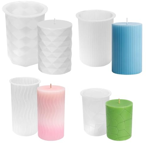 kelav 4 Piezas Moldes para Velas de Silicona, 4 Diseños Diferentes de Moldes para Velas Cilíndricas, Moldes Flexibles y Reutilizables para Velas Aromáticas y Jabones