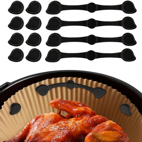Aimants pour Papier Airfryer – 12 Pièces en Silicone Alimentaire, Maintien Parfait contre le Soulèvement du Papier, Noir
