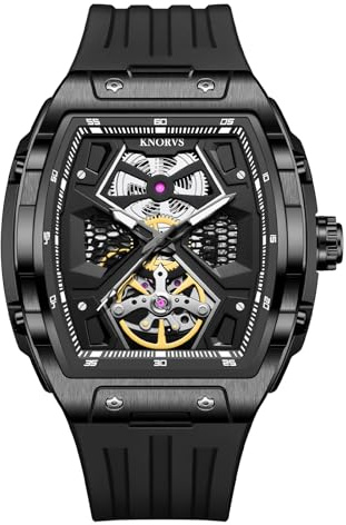 singmay Herr automatisk Tourbillon mekanisk klocka – rostfritt stålfodral, silikonrem, skeletturtavla, 30 m vattentålig, Svart A, Klassisk