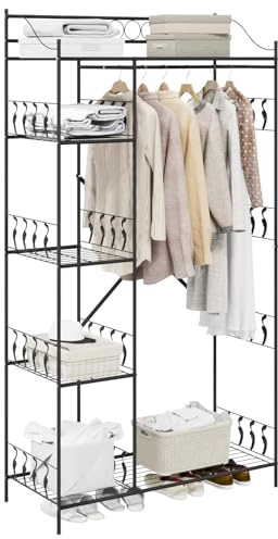 vidaXL Öppen garderob med hylla Svart 101 x 43 x 188 cm Stål, Rymlig förvaringsgarderob, modern rektangulär klädförvaring, smart inredning för sovrummet