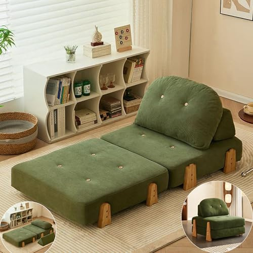 Gästbäddsoffa med madrass, manchester, soffa med sovfunktion, sovfåtölj med sängfunktion, bäddsoffa, liten soffa, dagbädd, schäslong, recamiere-soffa, liggfåtölj, golvsoffa, dagsäng (grön)